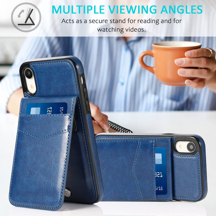 iPhone XR Wallet Case with Credit Card Holder for Women Men PU Leather Wallet Case for iPhone XR Case 6.1 inch (Blue)
