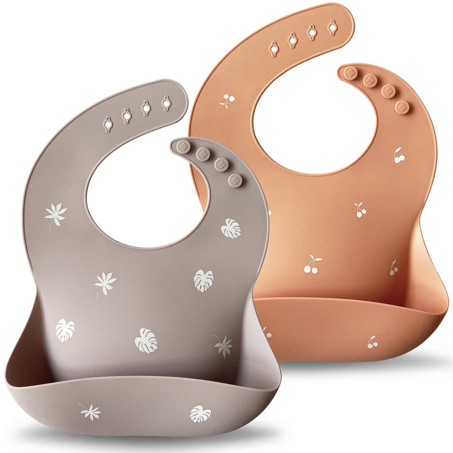 Silicone Baby Bibs Set Of 2 | BPA Free Waterproof | Soft Flexible Adjustable Silicone Bibs for Babies & Toddlers(Muted/Misty Purple)
