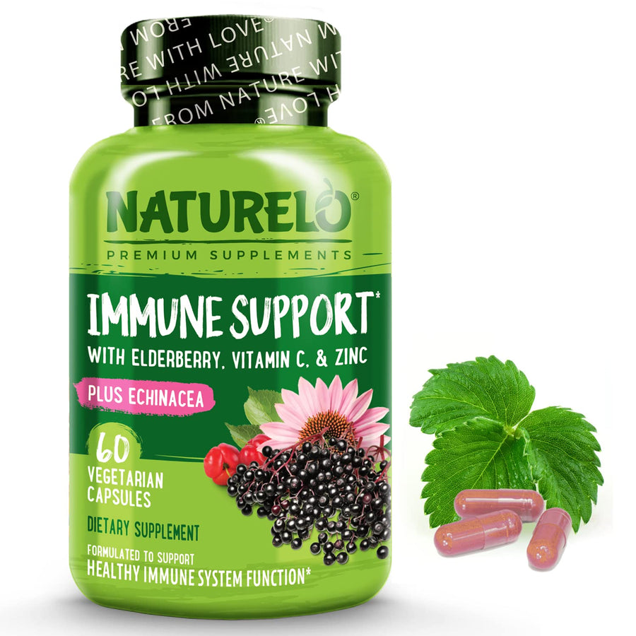 Immune Support – Vitamin C, Elderberry, Zinc, Echinacea – Natural Immunity Boost w/Antioxidant, Herbal & Mineral Defense - 60 Vegan Capsules