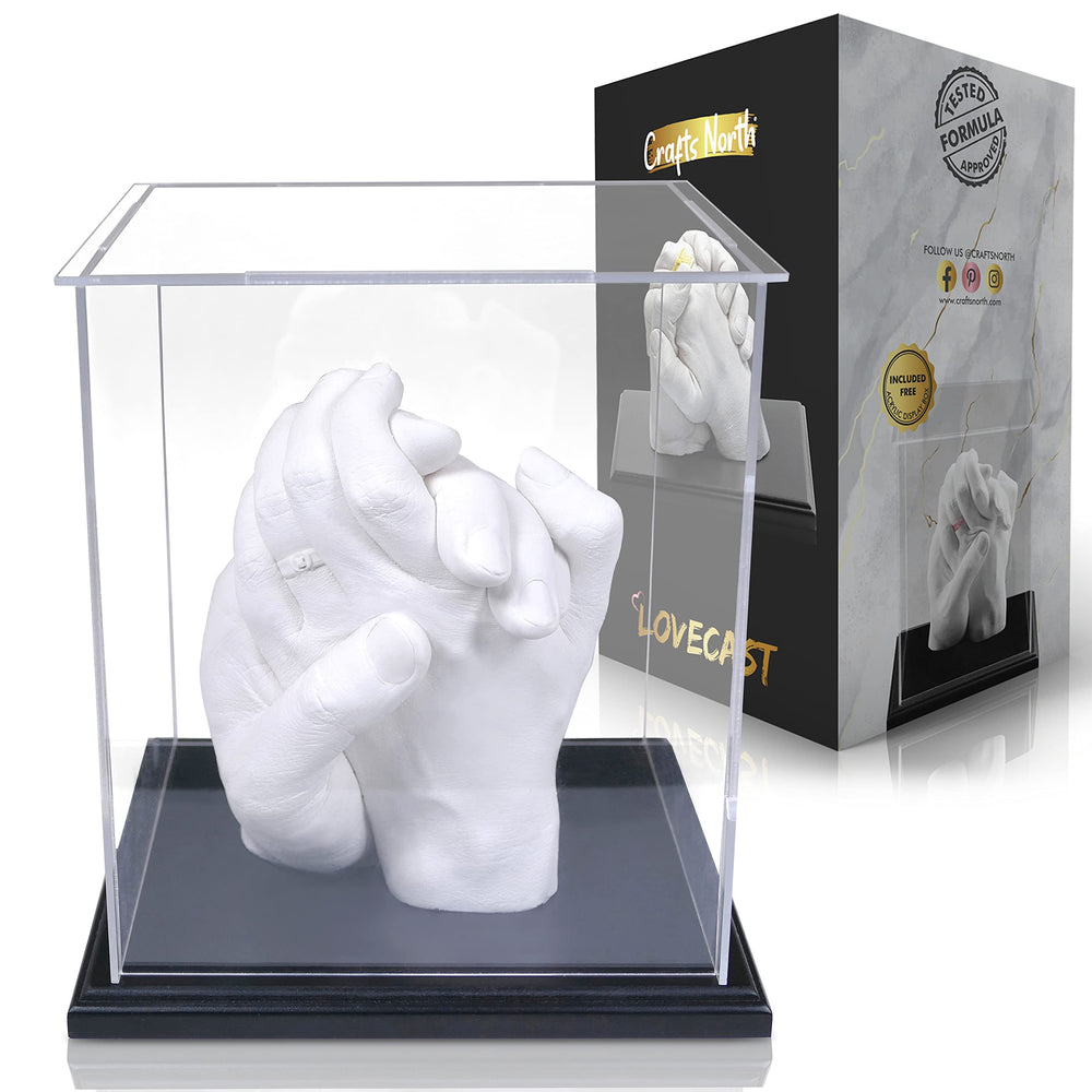 Hand Casting DIY Kit for Couples | Complete kit with Acrylic Display, Wooden Base, and Step-by-Step Guide to Create a Perfect Hand molding Christmas Gift