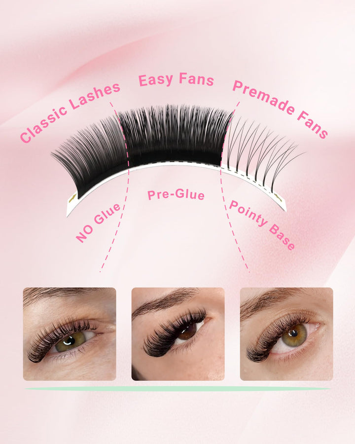 Easy Fan Eyelash Extensions Volume Lash 0.07 D curl 8-15mm Mix Tray Rapid Blooming Faux Mink Cluster For Beginners Soft Professional Lash Supplies