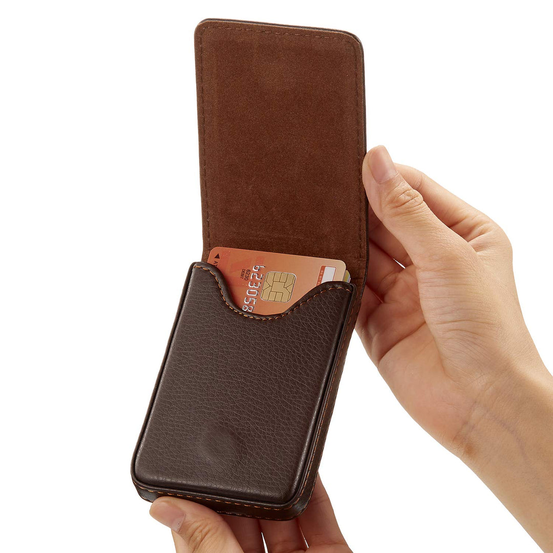 2 Pieces Business Card Holder, Business Card Wallet PU Leather Business Card Case Pocket Business Name Card Holder with Magnetic Shut Credit Card ID Case/Wallet (Coffee and Coffee)