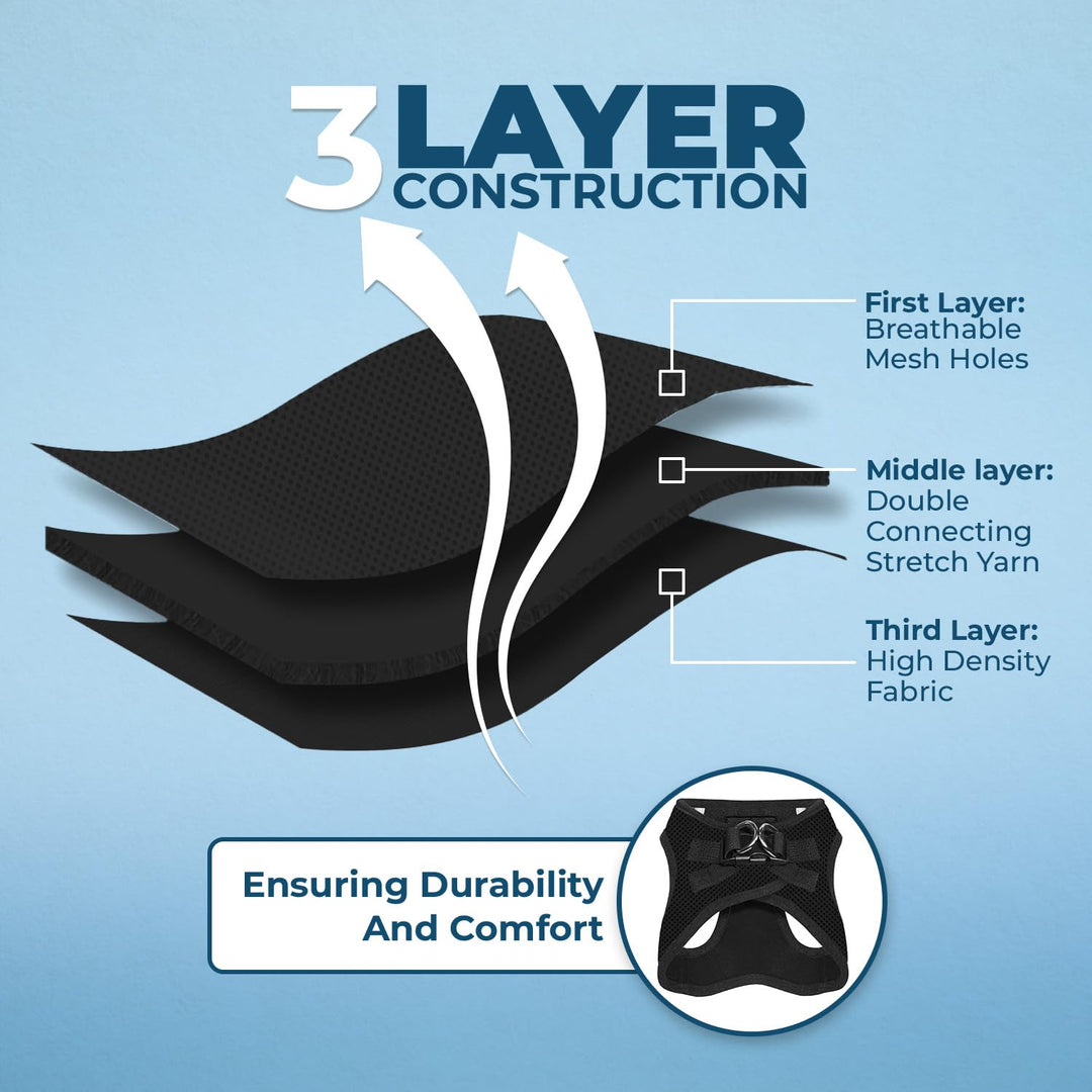 Voyager Step-In Air Dog Harness - All Weather Mesh, Reflective, No Pull Harness for Small, Medium Dogs, Cats - Secure with Hook & Loop Fastener, Buckle, Double D-Rings - Black/Black Trim, M