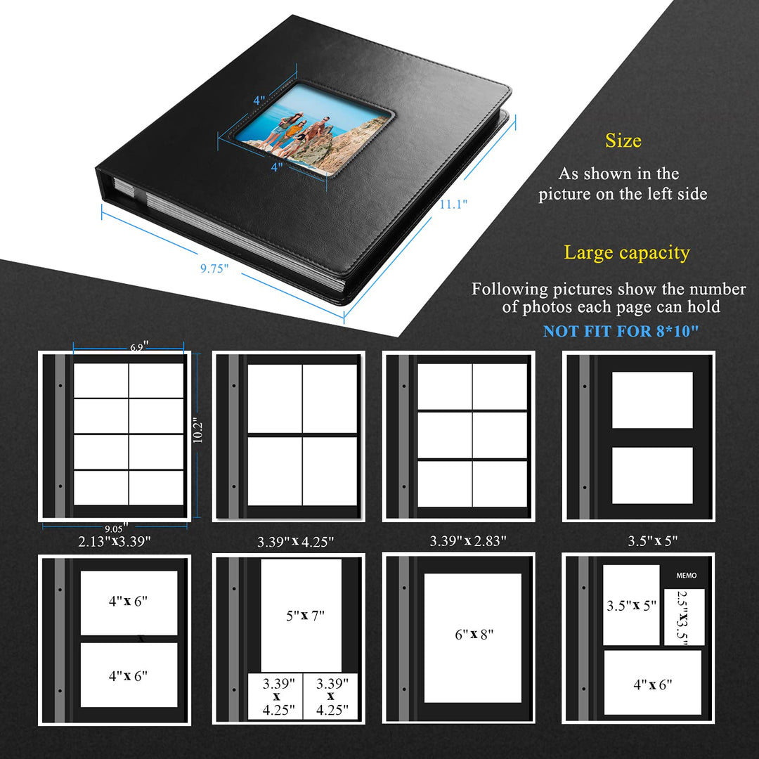 Self-Adhesive Photo Album, 60 Black Pages Self-Stick Page DIY Anniversary Travel Memory Book, Leather Cover, Magnetic Scrapbook Family Album for Christmas, Birthday, Valentine’s Day Gifts