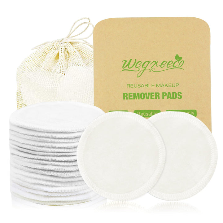 Chemical-free, Reusable Soft Facial and Skin Care Wash Bamboo Cotton Makeup Remover Cloth Pads with Laundry Bag (White), 14 Pack