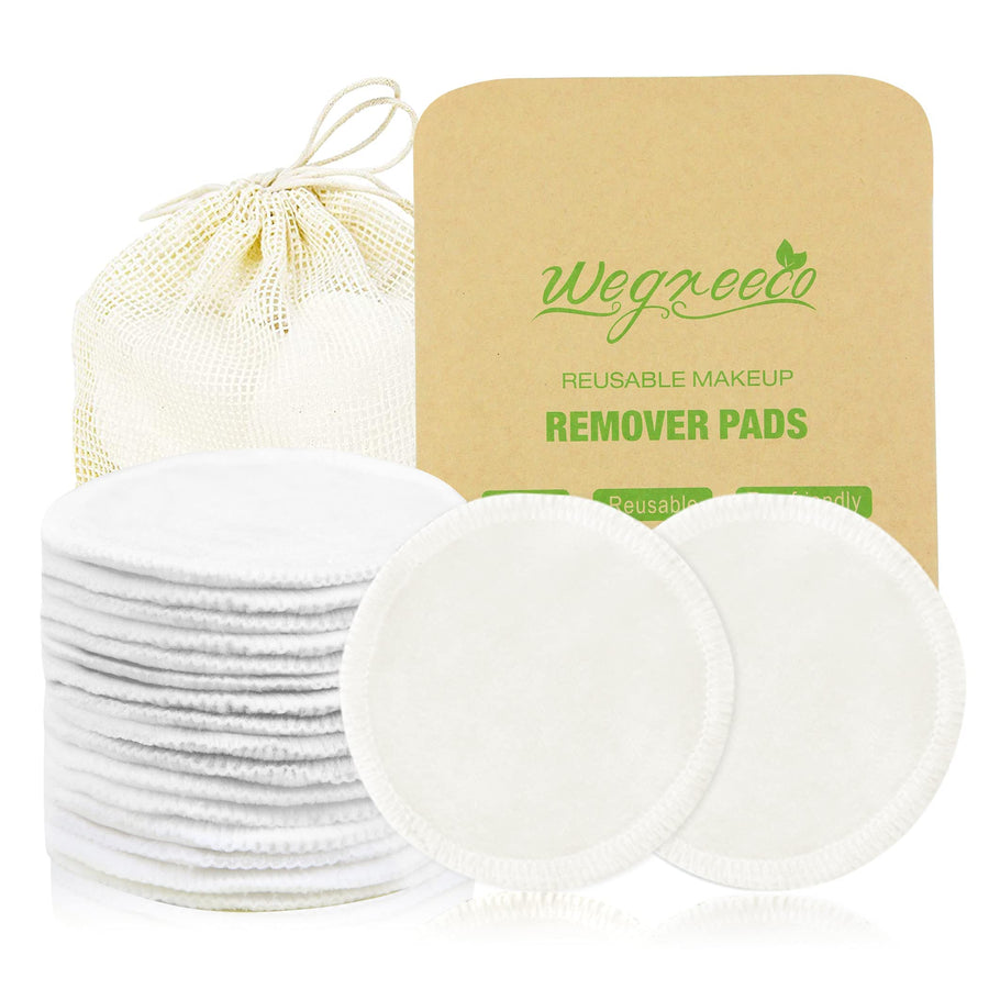 Chemical-free, Reusable Soft Facial and Skin Care Wash Bamboo Cotton Makeup Remover Cloth Pads with Laundry Bag (White), 14 Pack