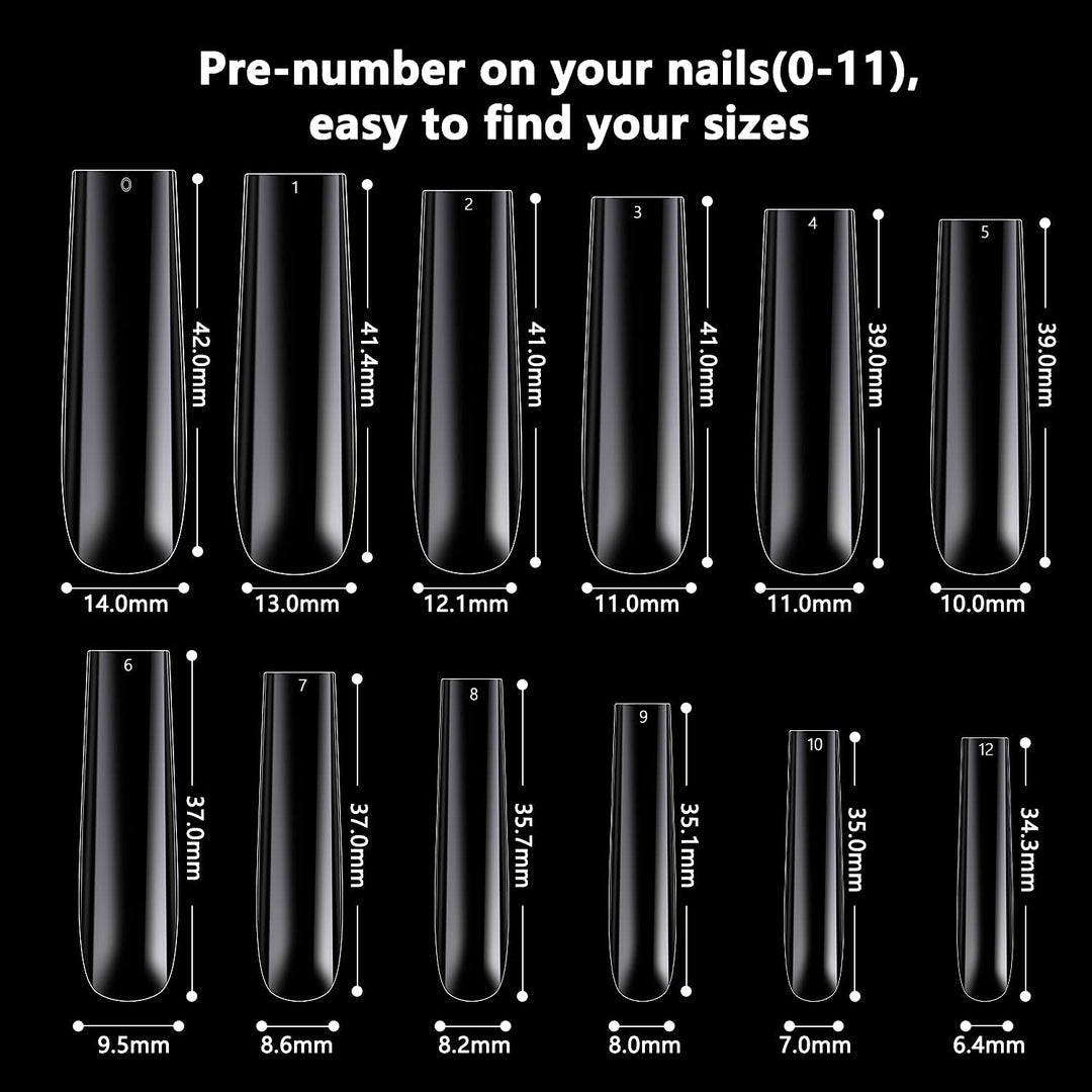 120Pcs Extra Long Nail Tips with Box,Clear XXL Straight Tapered Square Full Cover Nail Tips, Press On False Nail Tips for Salons and DIY Nail Art at Home(12 Sizes)