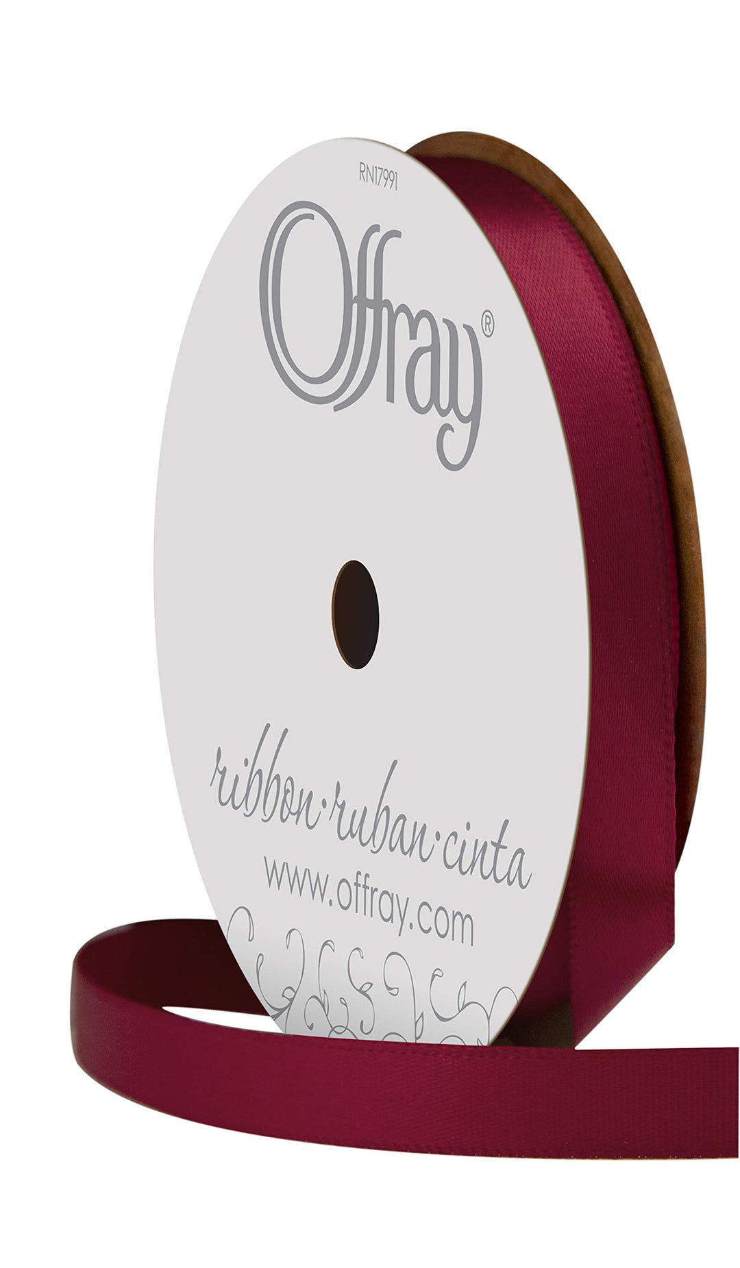 Berwick 072639 3/8 Wide Single Face Satin Ribbon, Wine Red, 6 Yds