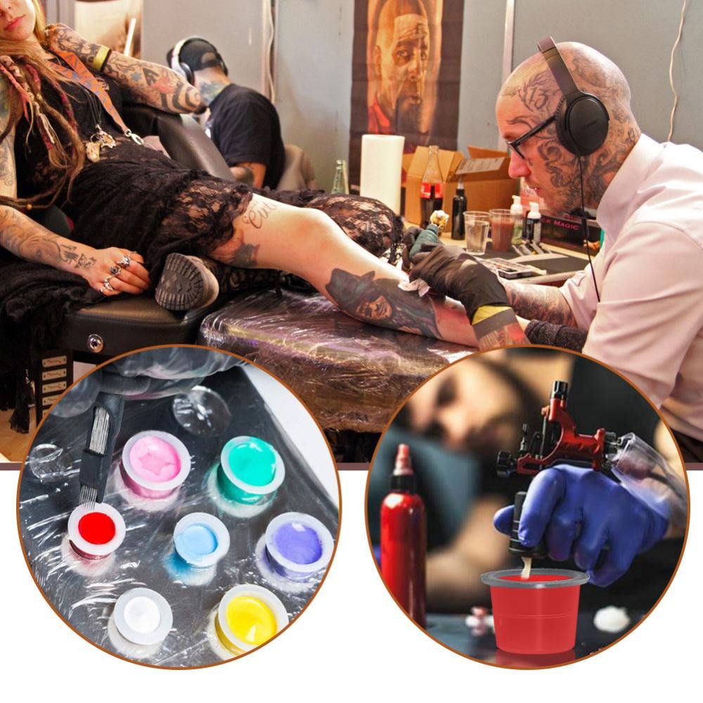 L: Filfeel 100Pcs/Set Tattoo Ink Cap Cup Pot Medium Large Plastic Microblading Pigment Accessories Holder For Tattoo Machine, Tattoo Supplies, Tattoo Needles, Tattoo Kits(L)