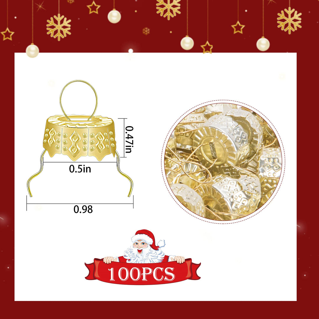 100 Pieces Round Christmas Ornament Caps, Gold Removable Metal Hangers Caps,Christmas Replacement Ornament Cap for Christmas Porcelain, Ceramic or Glass DIY Decor (Gold-1/2inch)