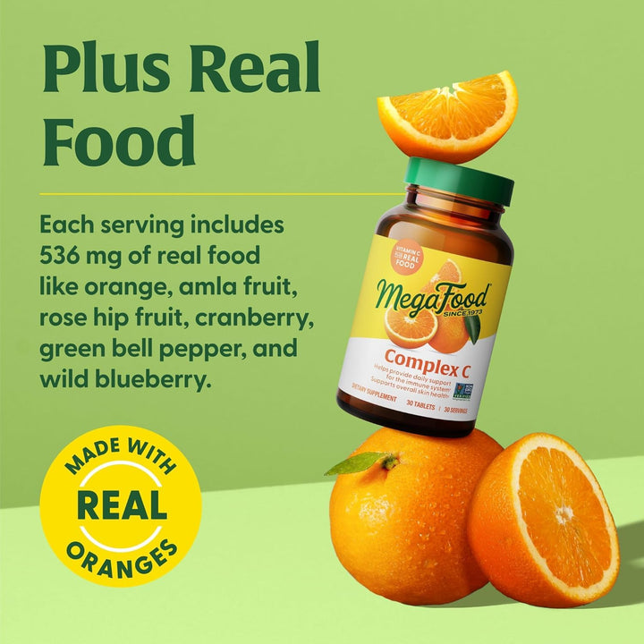 Complex C - Vegan Immune Support Supplement with Vitamin C 250 mg, Made with Real Food Including Orange, Cranberry & Brown Rice, Gluten-Free, Kosher - 90 Tablets, 90 Servings