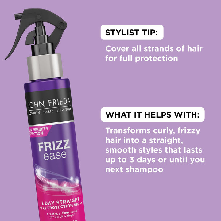 Frizz Ease Keratin Infused Flat Iron Hair Spray, 3 Day Straightening Spray, Anti Frizz Heat Protectant for Curly Hair, 3.5 Ounce