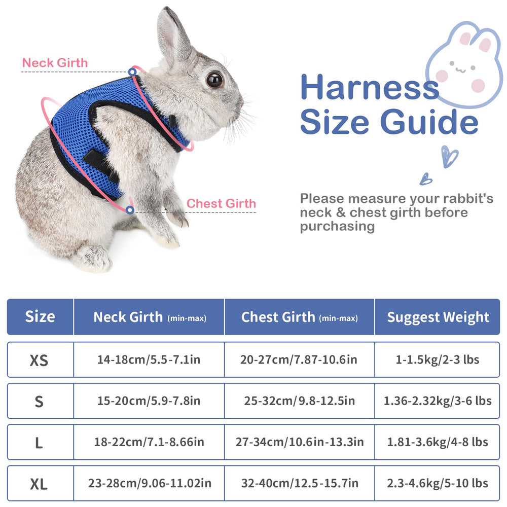 Bunny Rabbit Harness with Stretchy Leash Cute Adjustable Buckle Breathable Mesh Vest for Kitten Small Pets Walking (S(Chest:9.8-12.5 in), Blue)