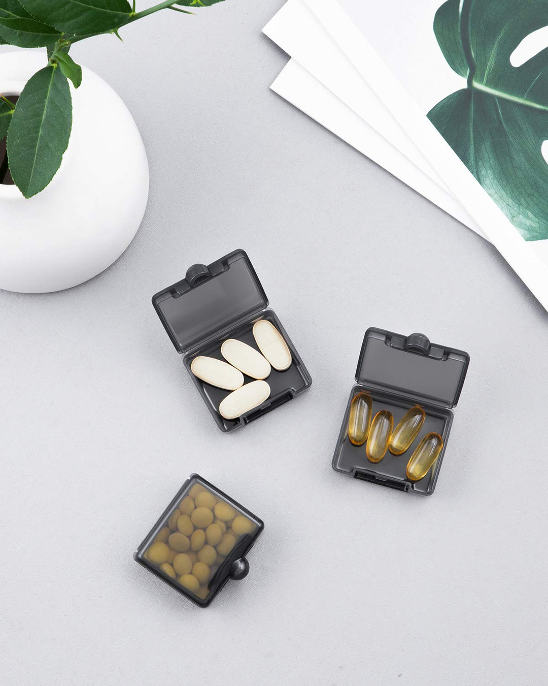 Small Pocket Pill Case(3 Pack), Daily Single Pill Box Organizer Portable for Purse Travel, Mini Pill Container for Pills Vitamin Fish Oil Supplements (White)