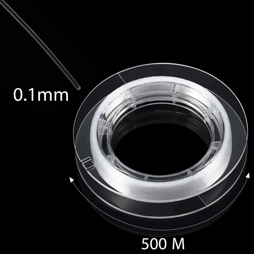 500 Meter Clear String Nylon Invisible Thread for Christmas Hanging Ornaments and Sew Hobby Strong and Invisible Clear Beading Thread with Bead Needle(0.1 mm)