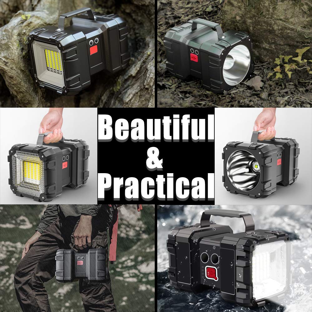 Rechargeable Flashlight, LED Spotlight Flashlight 10000 Capacity 1200LM 20h Ultra-Long Standby 3+4 Lights Modes Camping Flashlight Waterproof with USB Output as a Power Bank