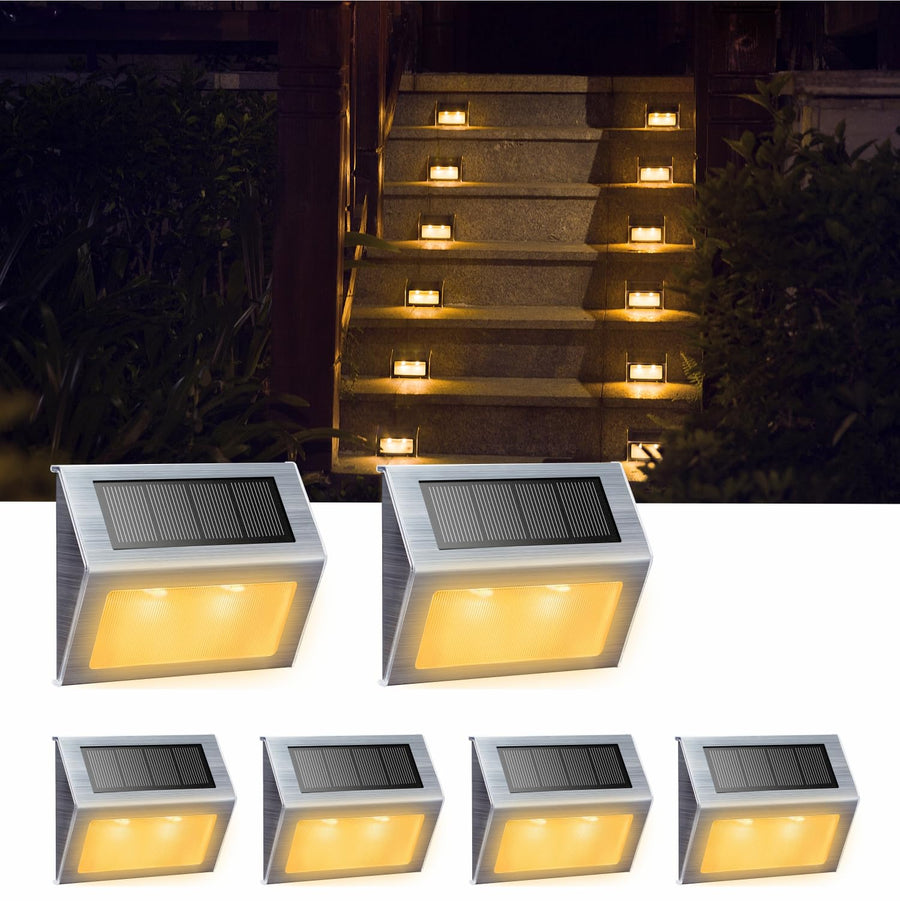 Solar Lights for Steps Decks Pathway Yard Stairs Fences, LED lamp, Outdoor Waterproof, Warm Light, 6 Pack