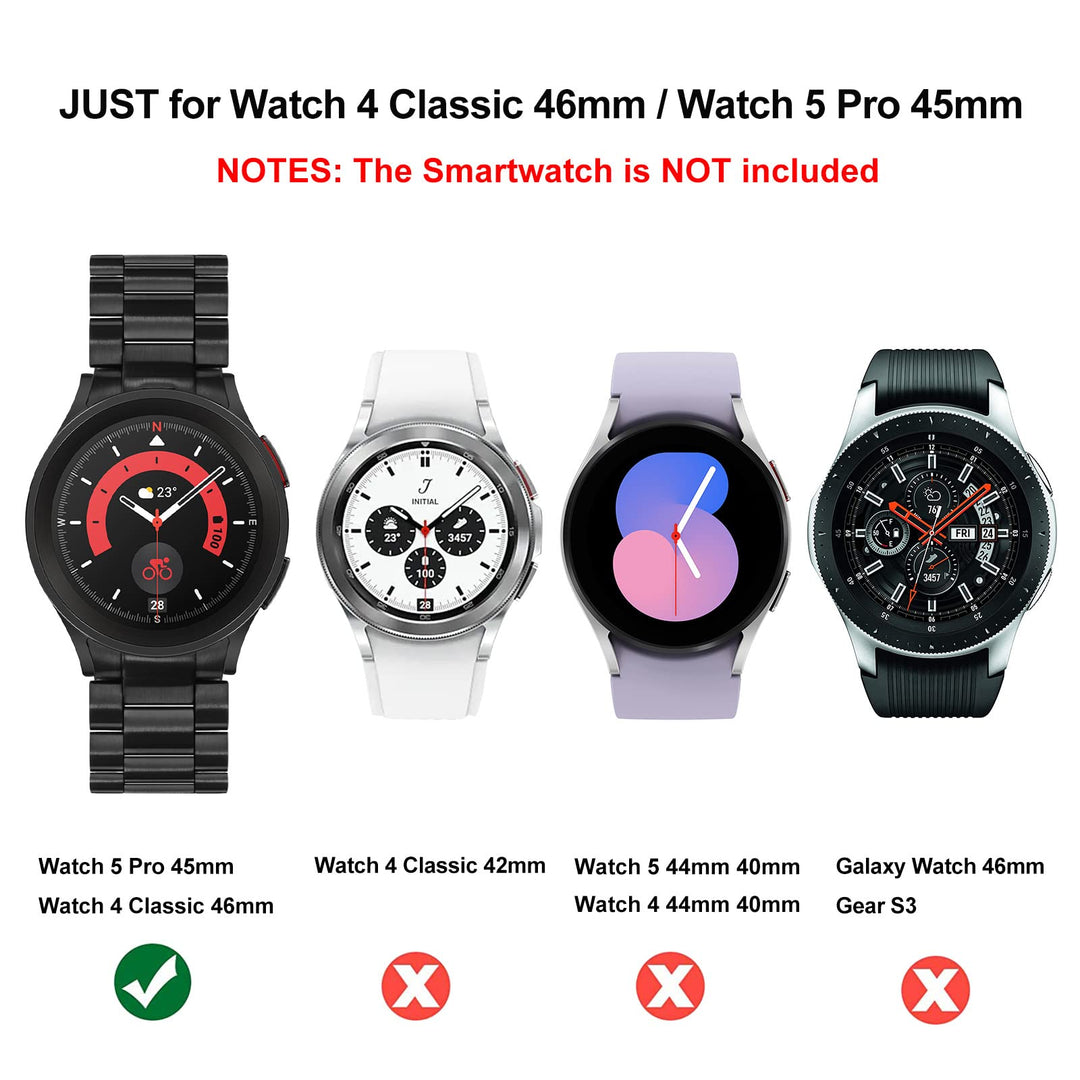 No Gap Band + Protective Case + Bezel for Galaxy Watch 4 Classic 46mm, Solid Stainless Steel Metal Bands Replacement Strap for Samsung Galaxy Watch 5 Pro 45mm