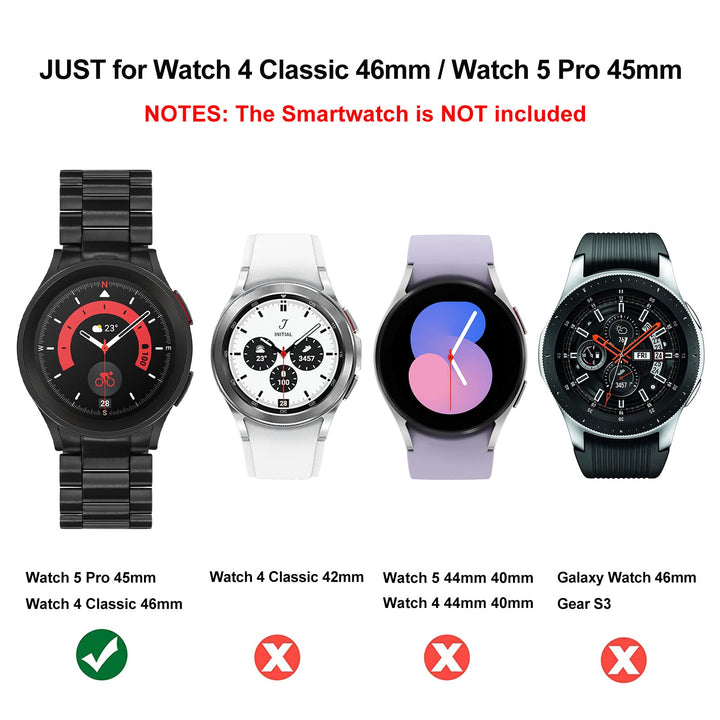 No Gap Band + Protective Case + Bezel for Galaxy Watch 4 Classic 46mm, Solid Stainless Steel Metal Bands Replacement Strap for Samsung Galaxy Watch 5 Pro 45mm
