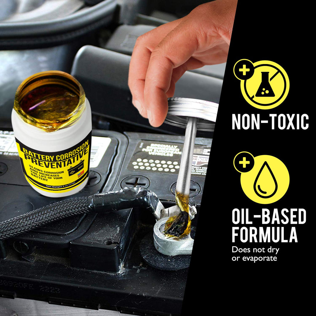 4 Oz Brush-On Oil-Based Battery Corrosion Preventative - Made in USA - Prevents Rust & Corrosion, Increases Life of Battery, Does Not Dry or Evaporate