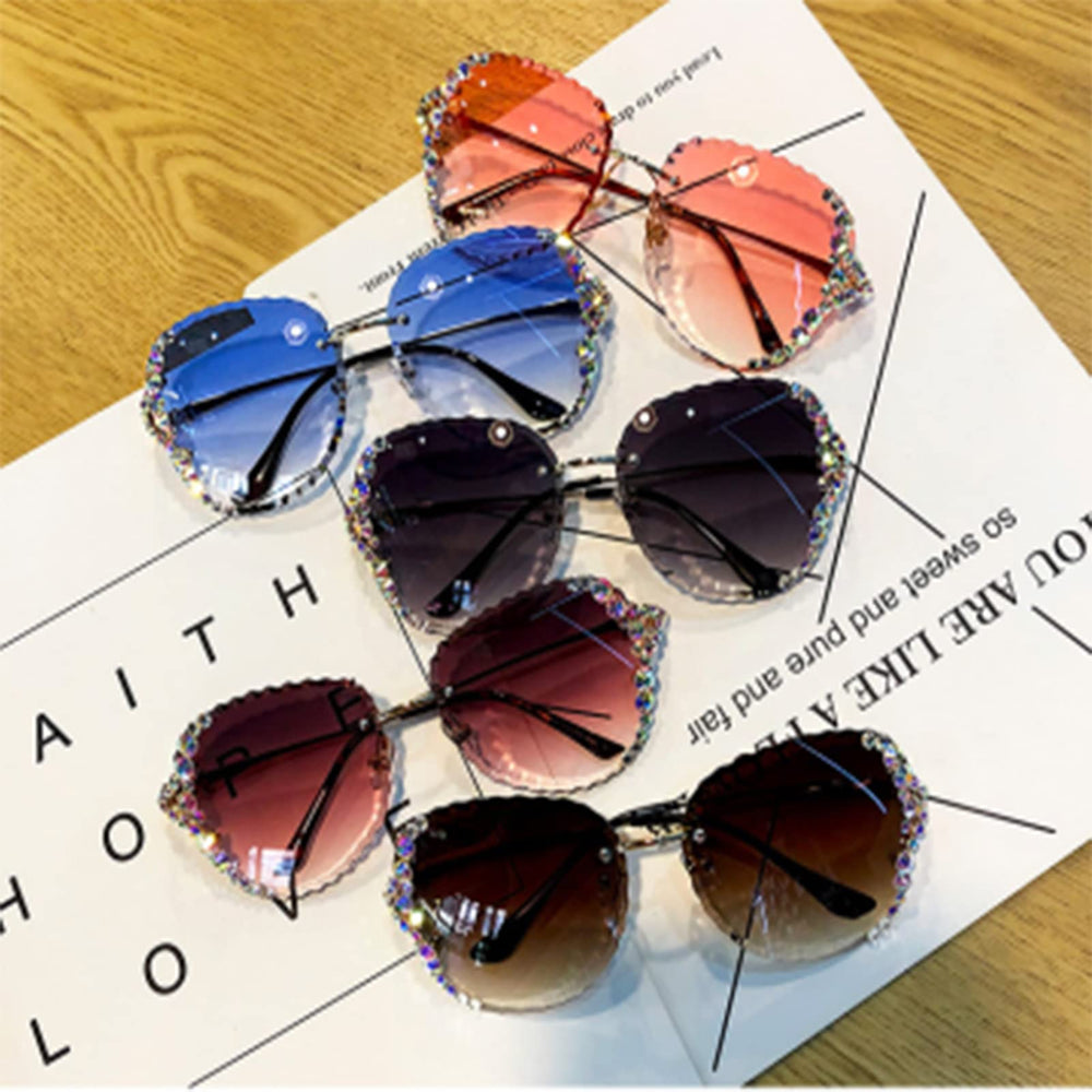 2022 Woman Rimless Diamond Sunglasses, Rimless Gradient Diamond, with Exquisite Glasses Box (d5 brown gradient)