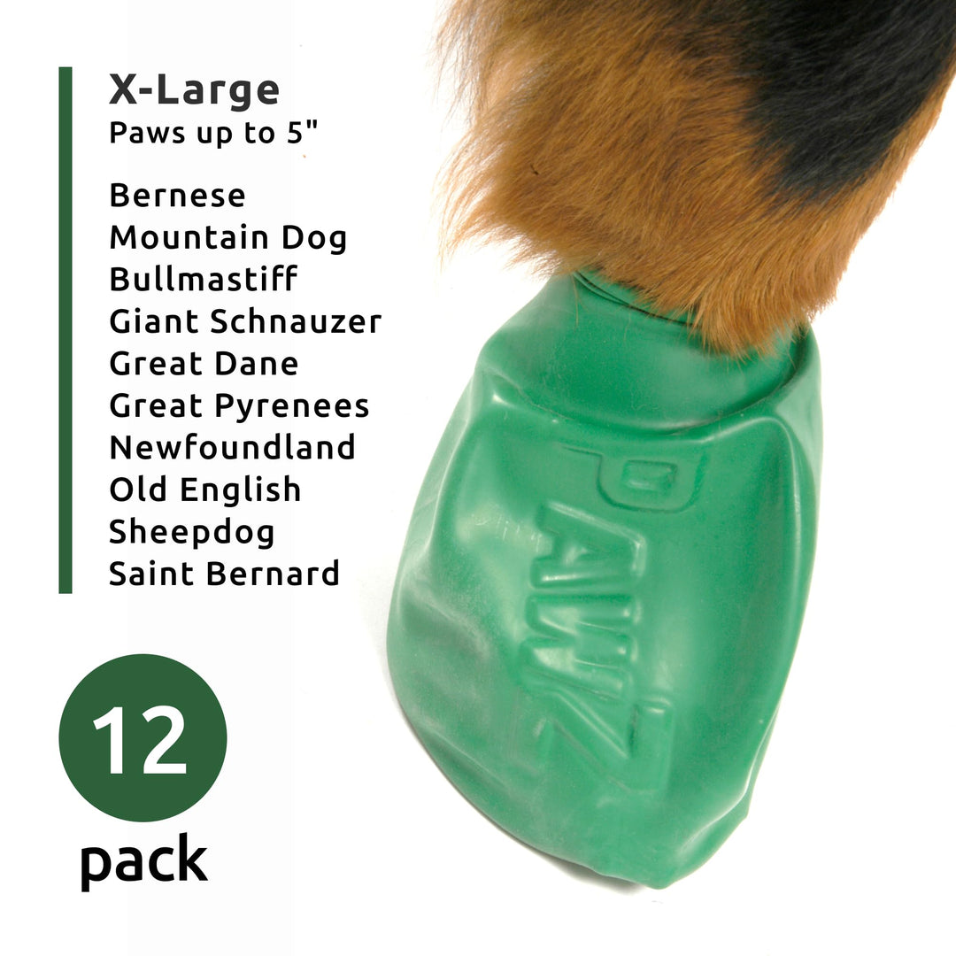 PawZ Rubber Dog Boots for Paws up to 5 - Dog Booties for Hot Pavement, Anti Slip Dog Socks, 12 Reusable Paws Waterproof Dog Boots, XL, Green