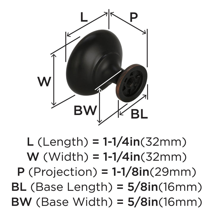 | Cabinet Knob | Oil Rubbed Bronze | 1-1/4 inch (32 mm) Diameter | Edona | 10 Pack | Drawer Knob | Cabinet Hardware