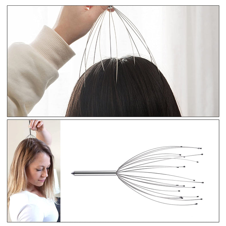 Head Scratcher, 20 Fingers Head Massager Scalp Stress Relax, 2 Pack Handheld Scalp Massager, Stress Relief Hair Stimulation Head Massager, Hair Scalp Massager for Head Body Relaxing, Silver