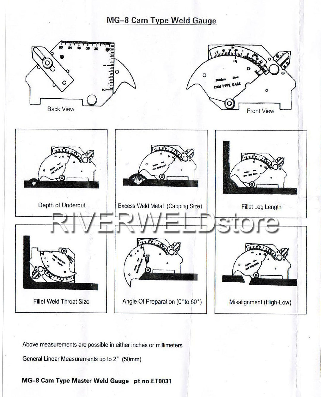 Bridge Cam Gage Test Ulnar Welding Inspection Gauge Checks Depth of Undercut and Pitting Fillet Weld Throat Size and Length Angle of Preparation Misalignment