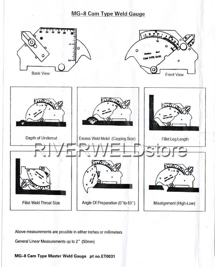 Bridge Cam Gage Test Ulnar Welding Inspection Gauge Checks Depth of Undercut and Pitting Fillet Weld Throat Size and Length Angle of Preparation Misalignment