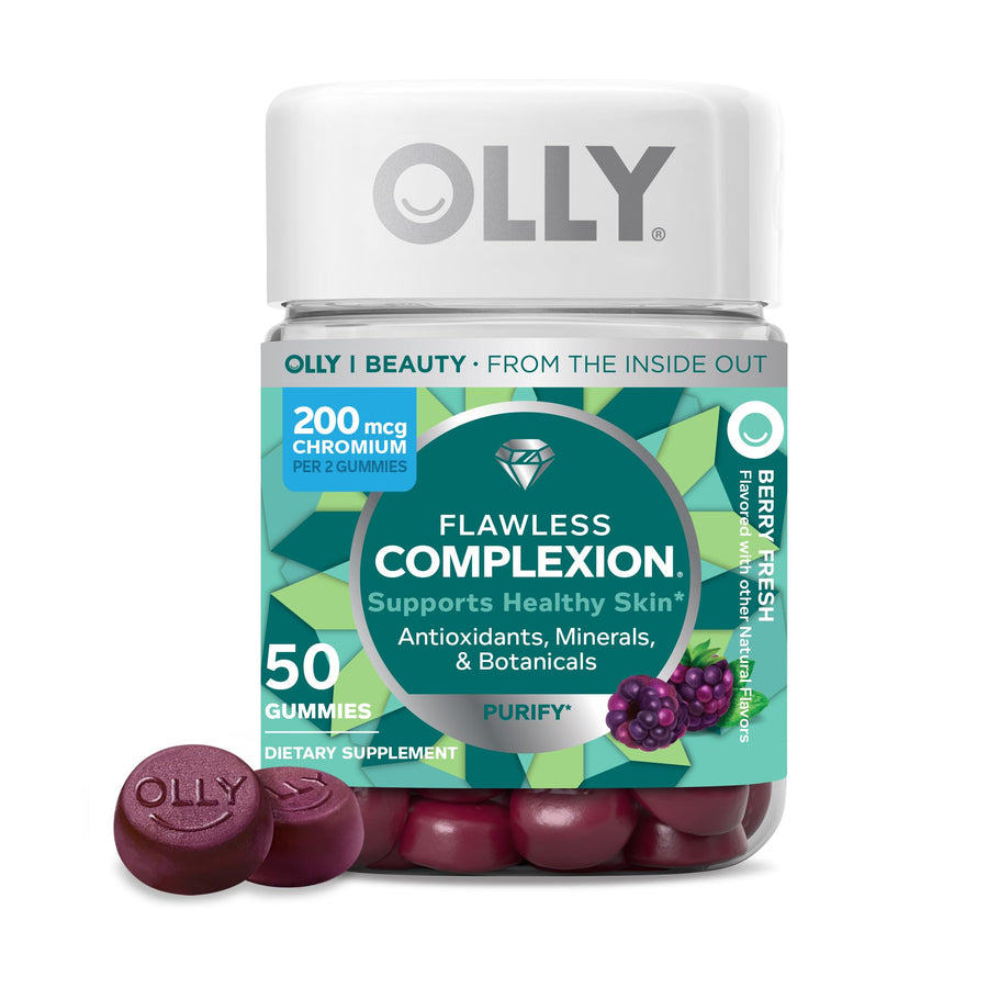 Flawless Complexion Gummy, Clear and Healthy Skin Support, Vitamins E, A, Zinc, Chewable Supplement, Berry - 50 Count (Pack of 1)