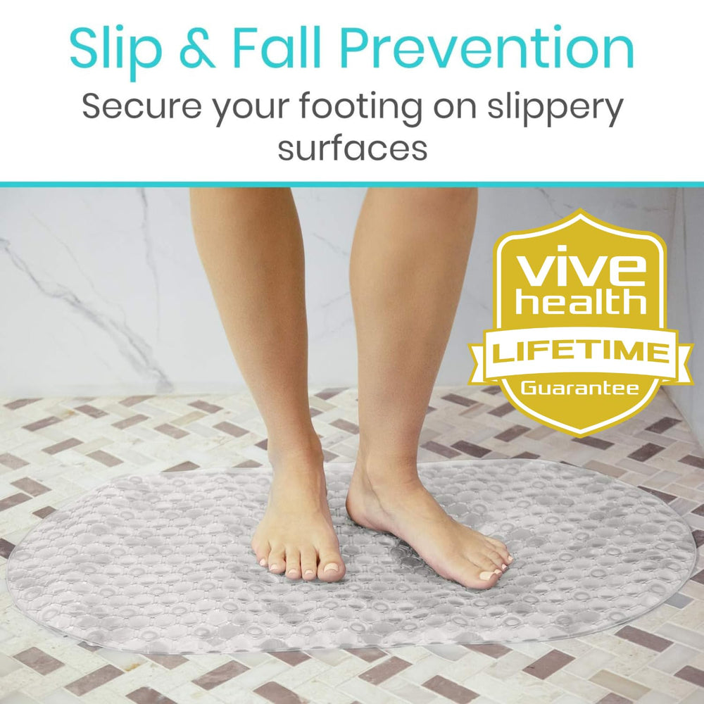 Vive Oval Bathtub Mat - Nonslip Shower Floor Pad - Non-Slip and Non-Skid for Bath Tub with Strong Rubber Suction Cup Grip - for Baby, Elderly, Kids, Bathroom (Clear)