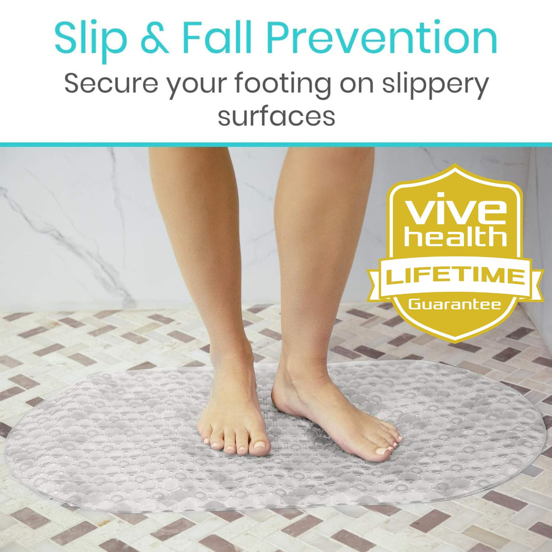 Vive Oval Bathtub Mat - Nonslip Shower Floor Pad - Non-Slip and Non-Skid for Bath Tub with Strong Rubber Suction Cup Grip - for Baby, Elderly, Kids, Bathroom (Clear)