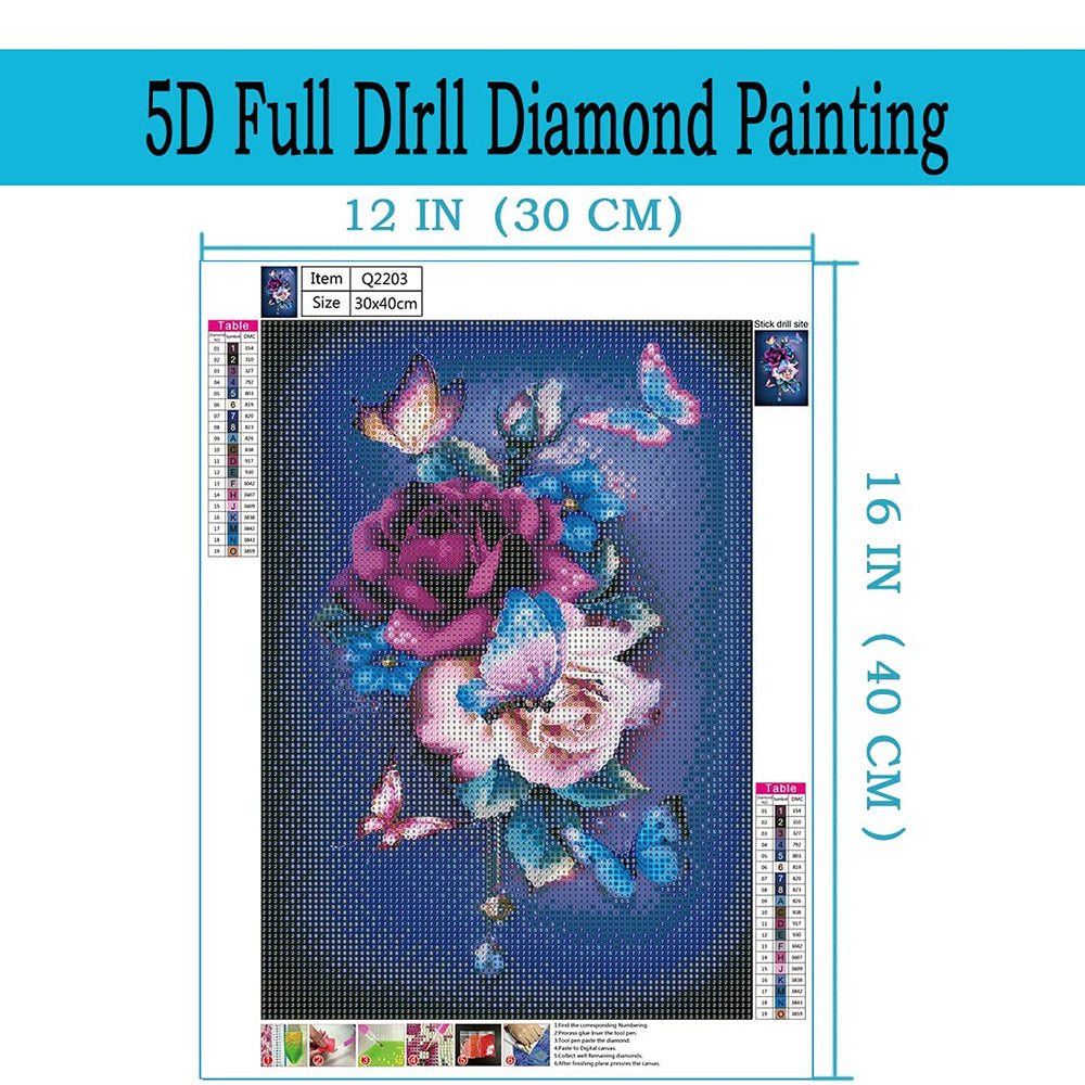 Painting Kits for Adults Diamond,DIY 5D Round Full Drill Butterfly Flowers Diamond Art,Very Suitable for Home Leisure and Wall Decoration 11.8x15.7 (Inches)