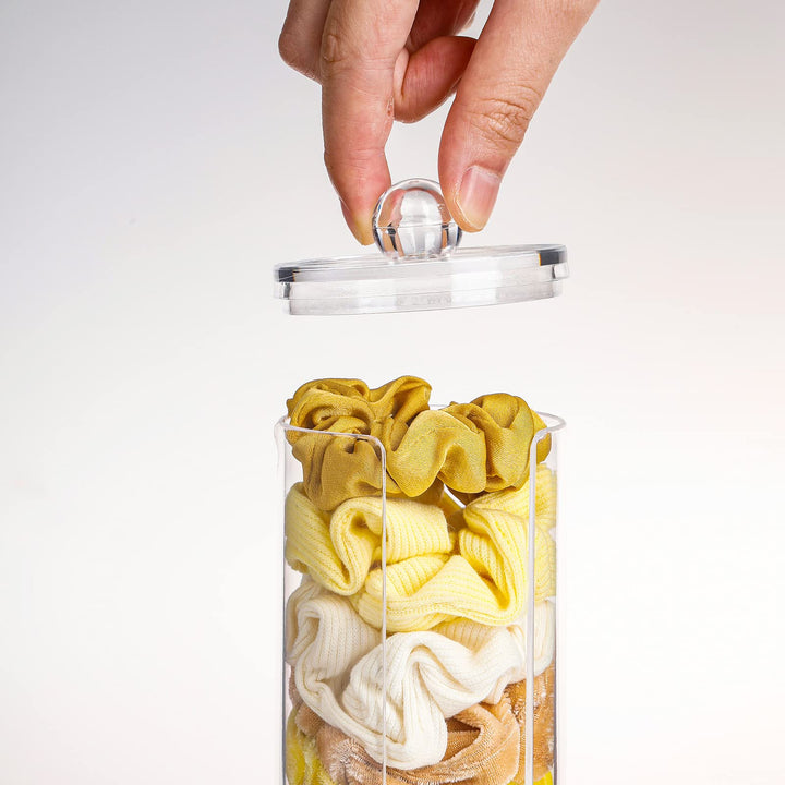 Clear Scrunchie Holder Stand, Hair Tie Organizer Stand with Lid, Portable Hair Accessories Organizer Perfect Scrunchy Display Organizer for Teen Girls