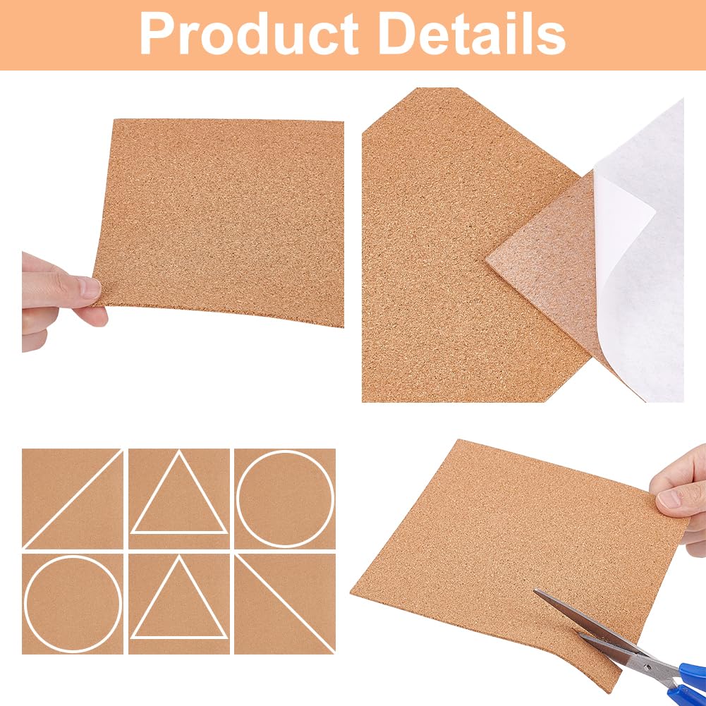 8 Pack 8.3 x 11.8 Self-Adhesive A4 Size Cork Sheets(2mm Thick) Rectangle Insulation Cork Backing Sheets for Coaster, Wall Decoration, Wedding Party DIY Crafts Supplies