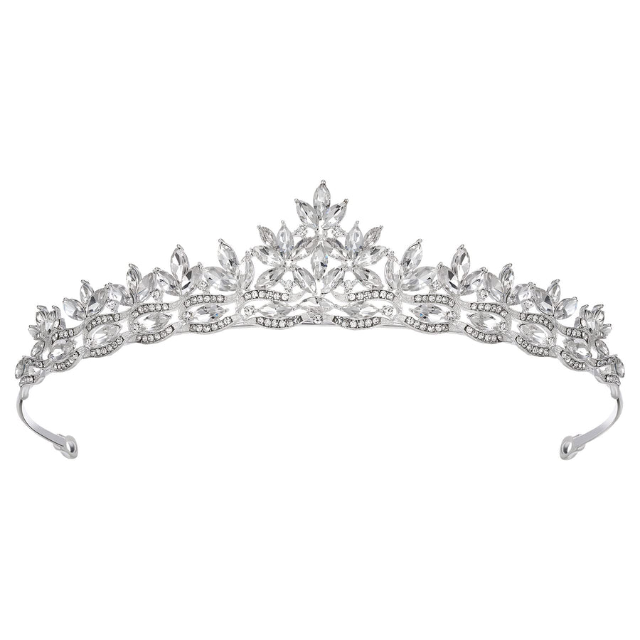 Rhineshtone Wedding Tiara for Bride & Flower Girls - Princess Tiara Headband Bridal Crown, Bridal Hair Accessories for Women, Silver+Clear