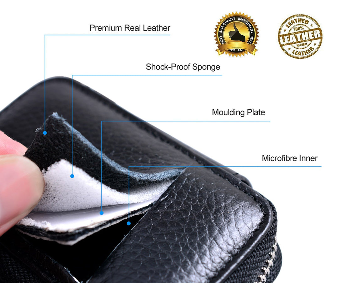 Car Key case,Genuine Leather Car Key Chain Keychain Holder Metal Hook and Keyring Zipper Bag for Remote Key Fob - Black