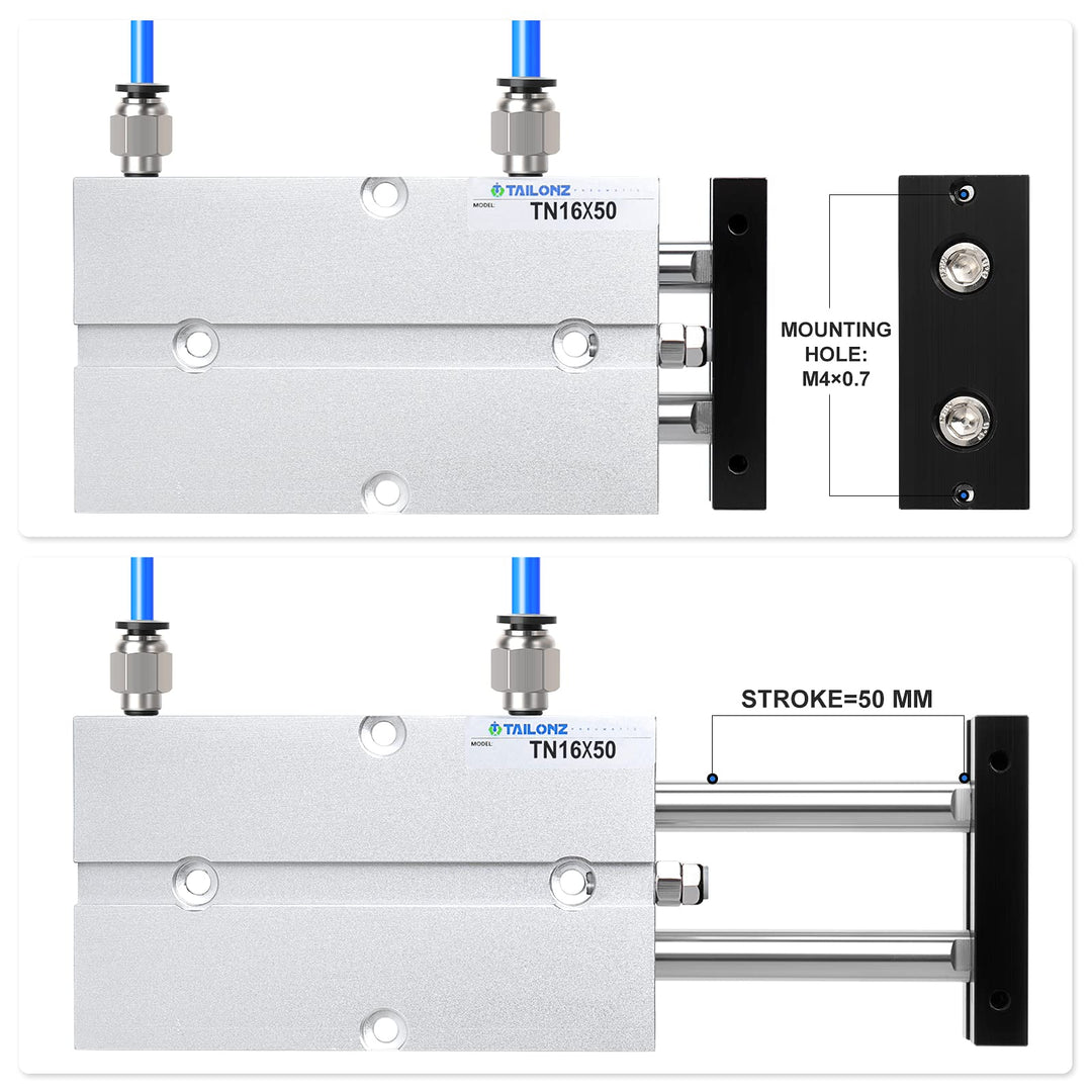 16mm Bore 50mm Stroke Double-Rod Double-Acting Aluminum Pneumatic Air Cylinder TN16-50