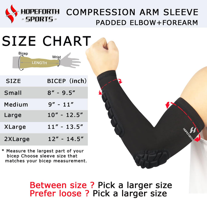 2PCS Padded Elbow Forearm Sleeves Compression Arm Protective Support