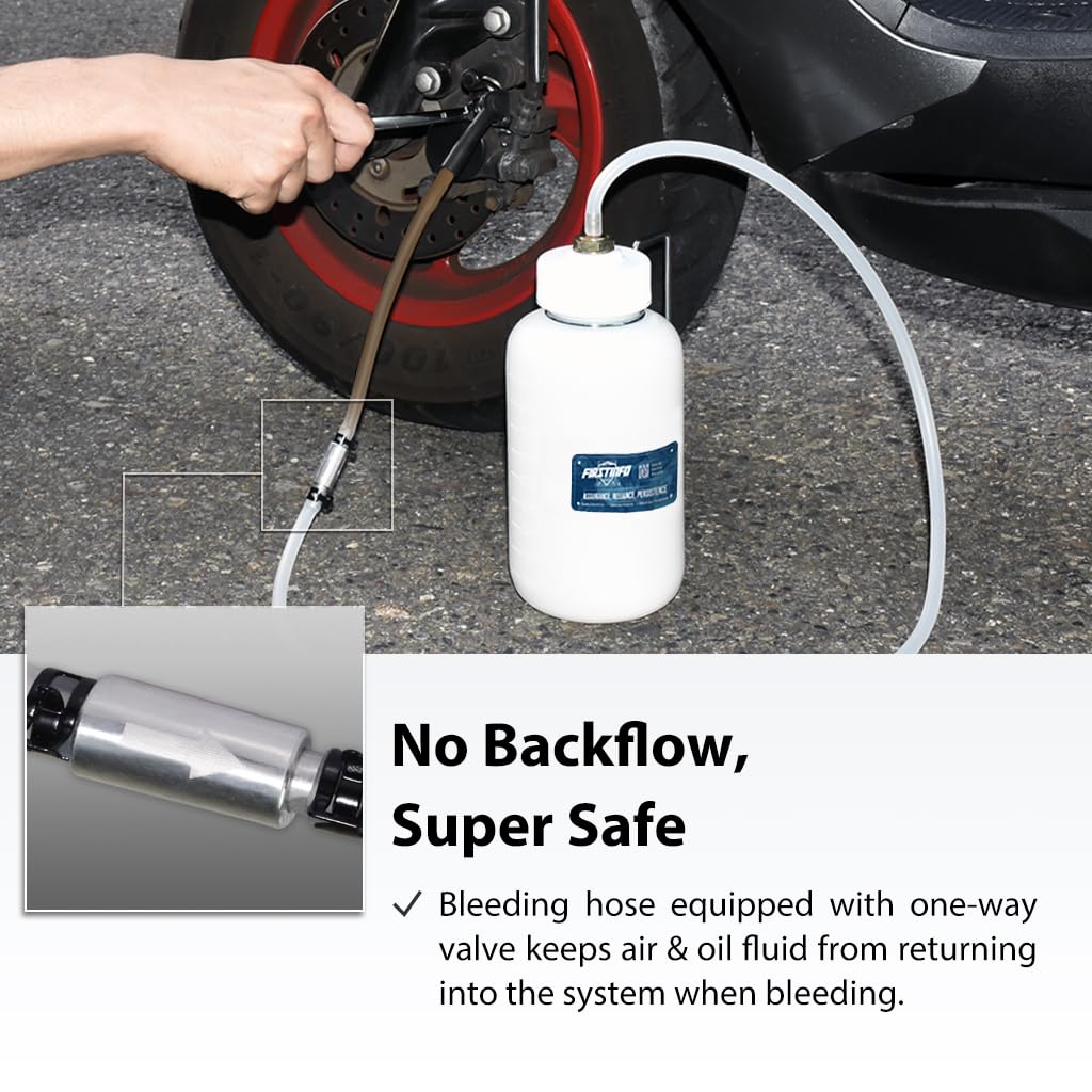 FIRSTINFO 33 Oz (1 Liter) Capacity Brake Service Brake Fluid Bleeder Bottle/Receiver with Non-Return Check Valve + Hook Fixed
