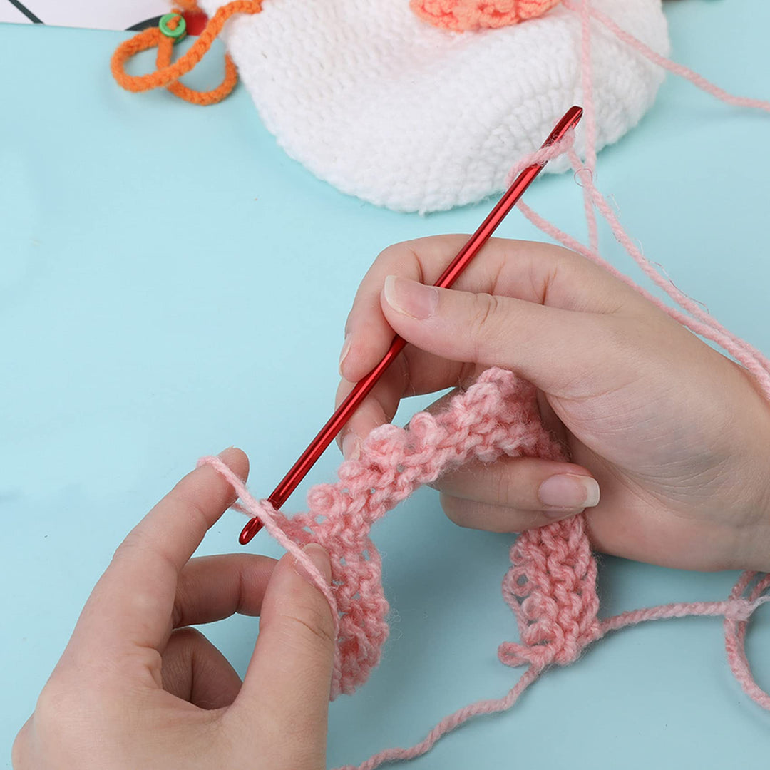 Aluminum Crochet Hook Needle Set with Mini Crochet Hooks Keychain, Tunisian Afghan Yarn Crochet Hook Knitting Needles with Eye Holes Tool for Travel DIY Crafts Yarn Hand Darning Weaving Sewing