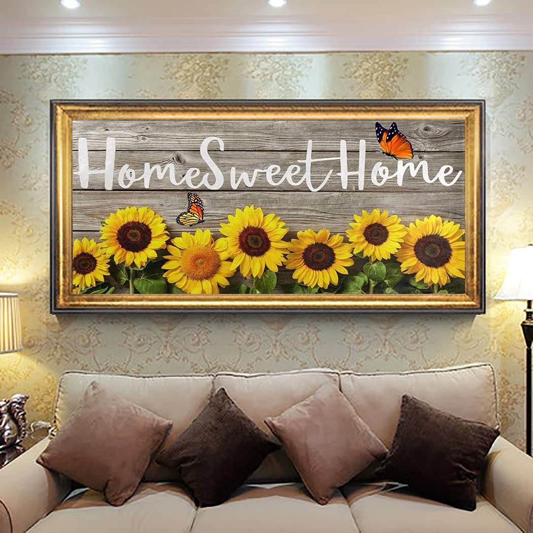 UB 5D Diamond Painting Kits for Adults Large Diamond Art Home DIY Full Drill Embroidery Retro Word Wall Crafts for Living Room Decor Home Sweet Home and Sunflower 14 x 28 in