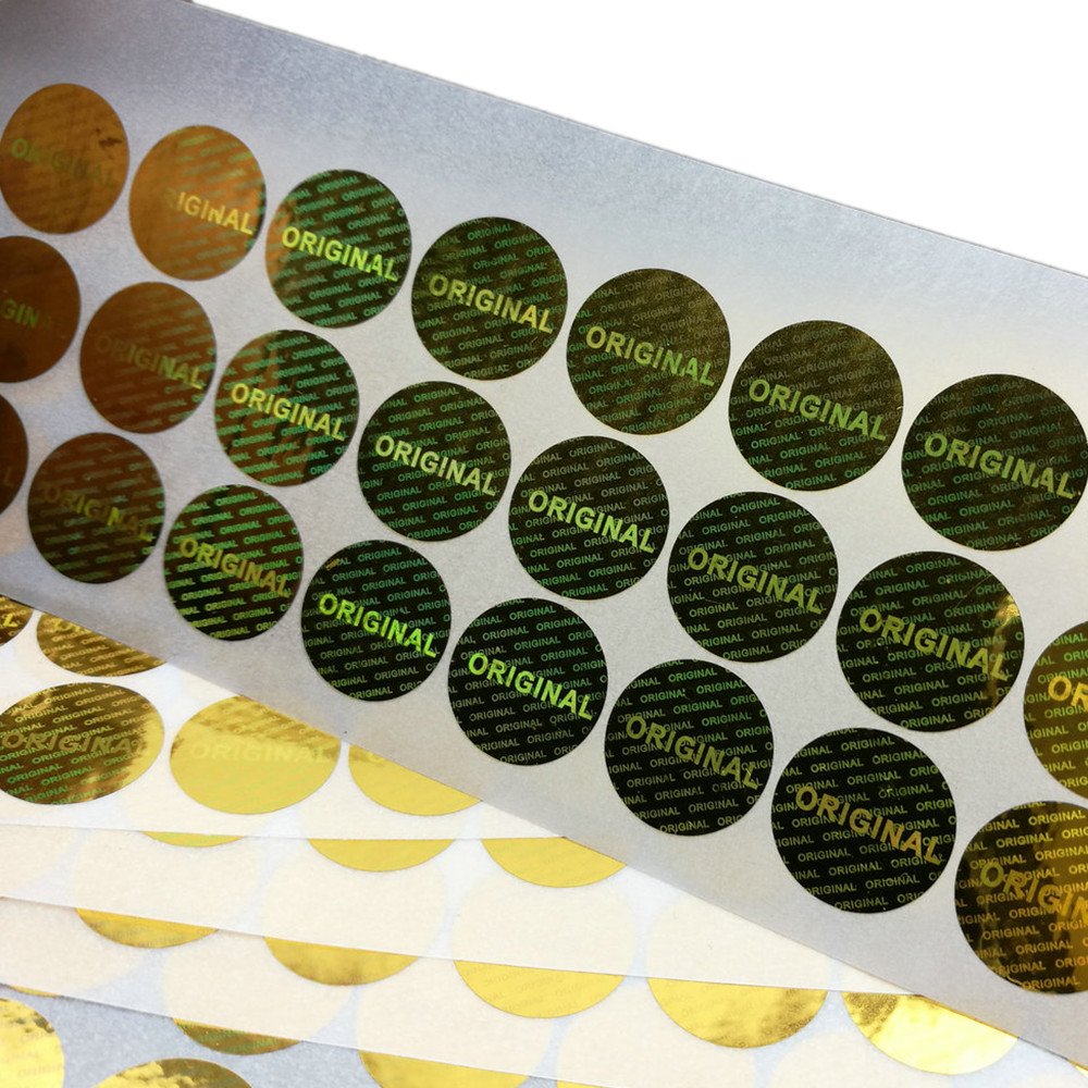 500 pcs Laser Hologram Original Sticker 15mm / 0.59 inch Round Security Tamper Evident Stickers One-time Use (Gold)