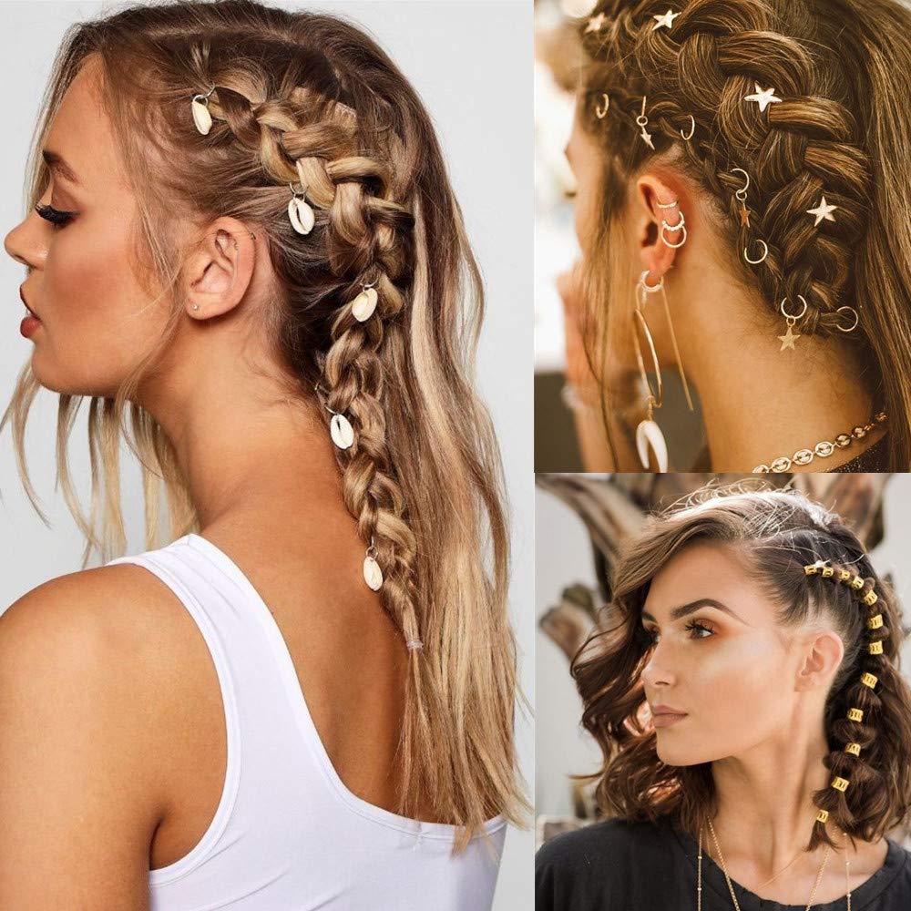 140 Pieces Dreadlock Jewelry Aluminum Dreadlocks Beads Metal Hair Cuffs Hair Rings Shell Charms Hair Coils Braiding Hair Pendants Decoration Clips