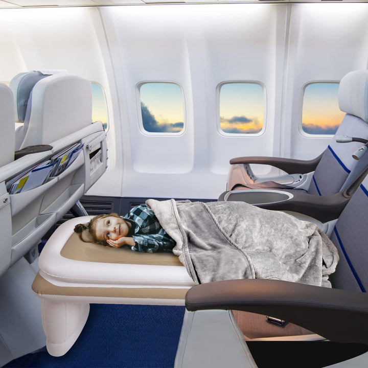 Inflatable Airplane Baby Travel Bed for Kids, Blanket, Hand Pump, Seat Belt and Carry Bag Included