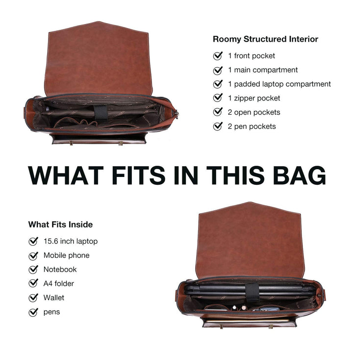 Backpack for Women Briefcase Messenger Laptop Bag Vegan Leather Satchel Work Bags Fits 15.6 inch Laptops, Coffee