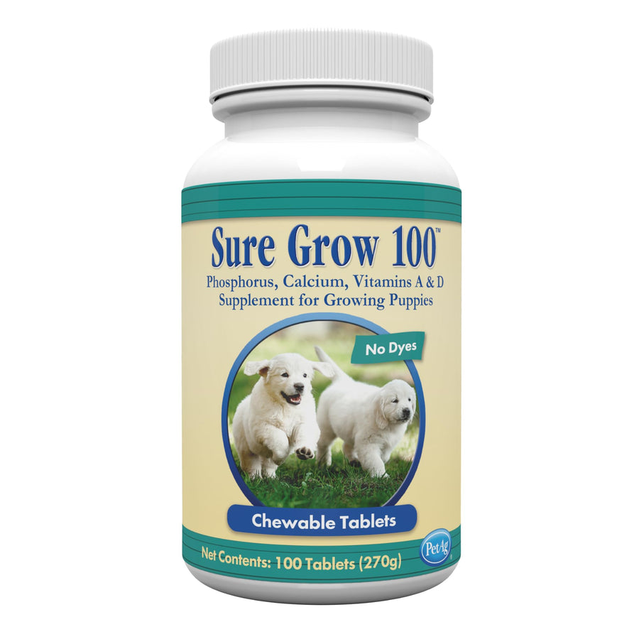 Sure Grow 100 - Promotes Optimal Bone Development in Puppies Eight Weeks and Older - with Calcium, Phosphorus, and Vitamins A & D - 100 Chewable Tablets