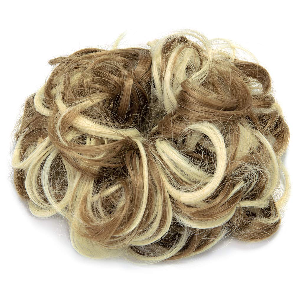 Hair Bun Extensions Wavy Curly Messy Donut Chignons Hair Piece Wig Hairpiece Ginger Brown Mix Bleach Blonde