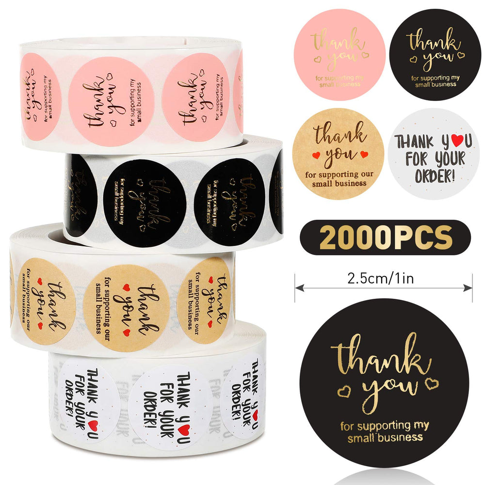4 Rolls 2000 Pieces 1 Inch Thank You Round Stickers Thank You Label Stickers Thank You for Supporting My Small Business Stickers Thank You for Envelope Greeting Cards Packing Supplies